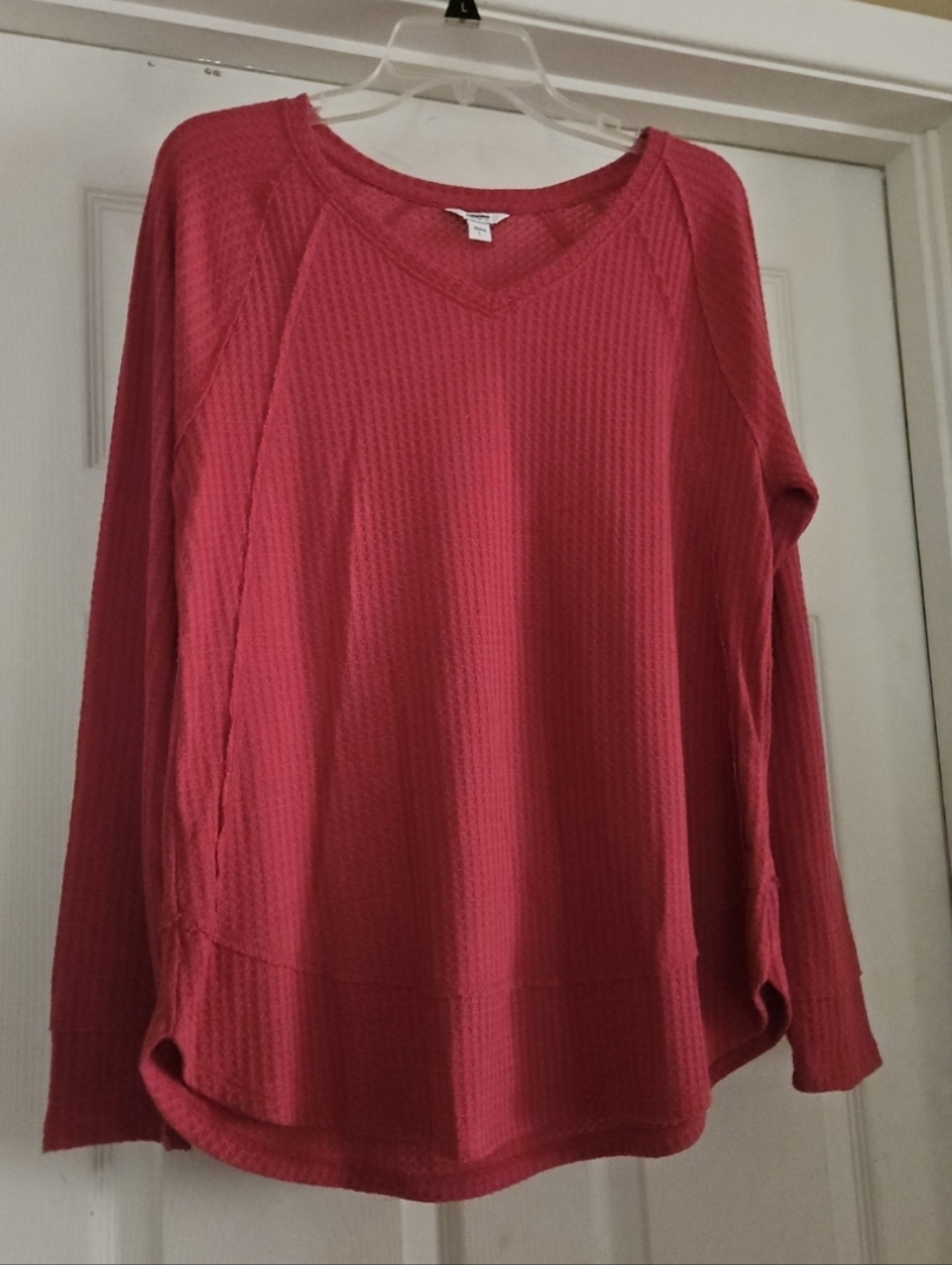 Sonoma Waffle-Knit Long Sleeve Top - Raspberry Pink Mauve Maroon Large